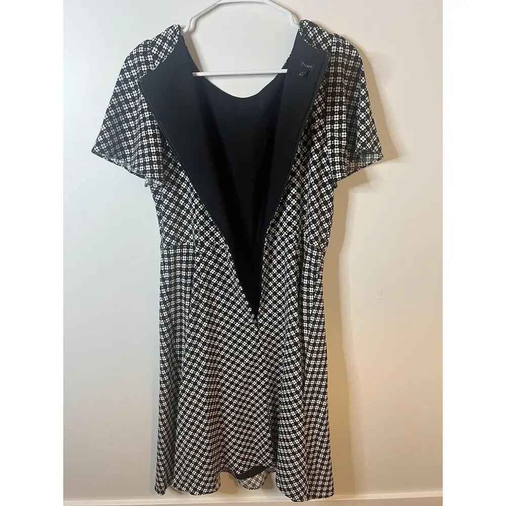 Talbots Dress Wm 6 Black White Geometric Print Short‎ Sleeve Fit & Flare Chic